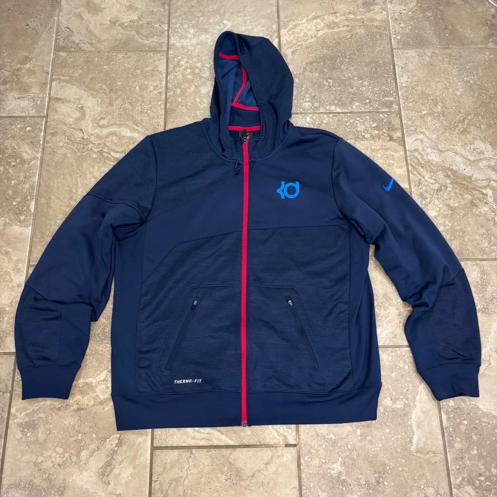 Nike KD Kevin Durant Therma-FIT Full Zip‎ Hoodie Mens XL Navy Blue 618297-410